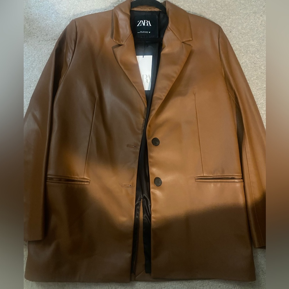Zara brown Faux Leather Blazer